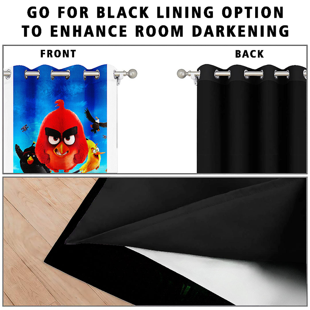 Ultimate Trends Premium Polyester 3D Cartoon Kids Room Curtain Royal Blue and Black Color, Angry Birds, 1 Piece