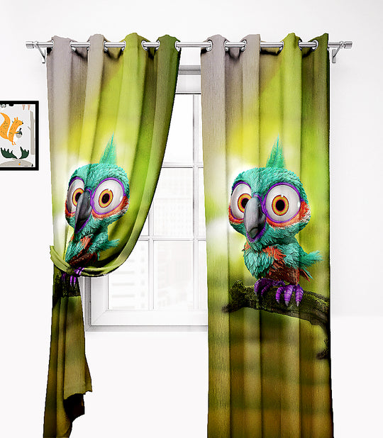 Ultimate Trends Premium Polyester 3D Cartoon Kids Room Curtain Lime Green Color, Bird, 1 Piece