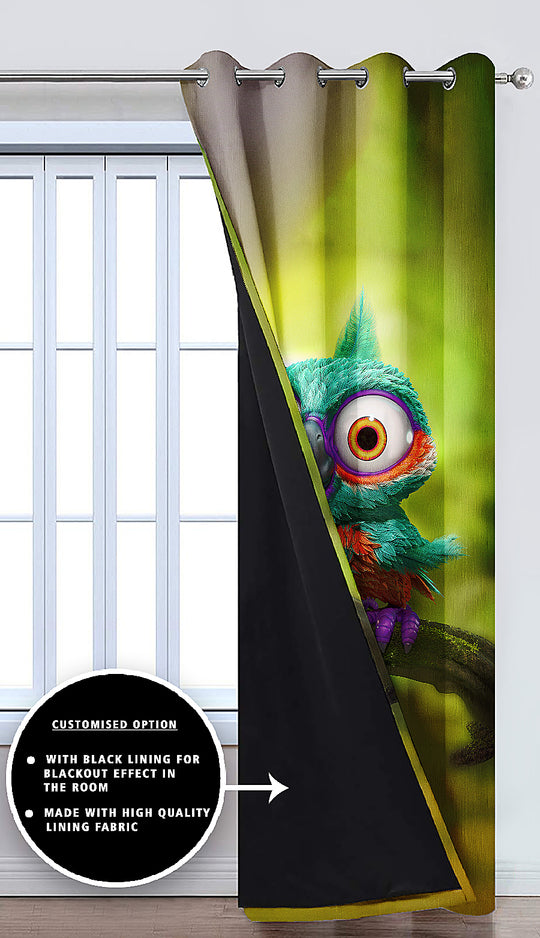 Ultimate Trends Premium Polyester 3D Cartoon Kids Room Curtain Lime Green Color, Bird, 1 Piece