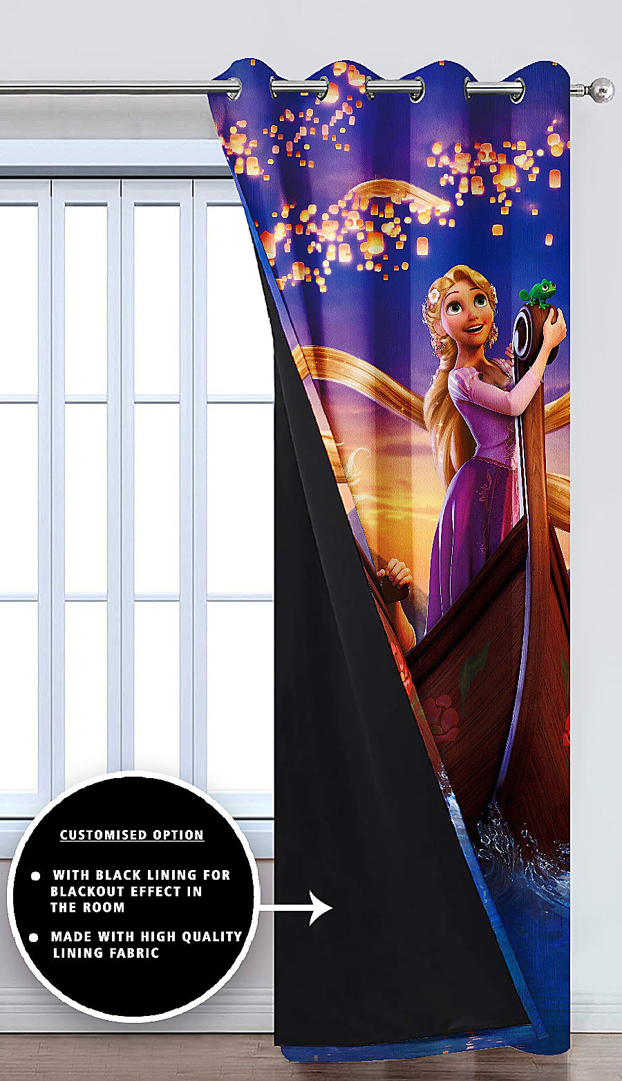 Ultimate Trends Premium Polyester 3D Cartoon Kids Room Curtain Purple Color, Cinderella Princess, 1 Piece