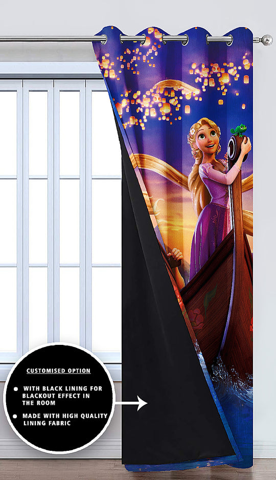 Ultimate Trends Premium Polyester 3D Cartoon Kids Room Curtain Purple Color, Cinderella Princess, 1 Piece