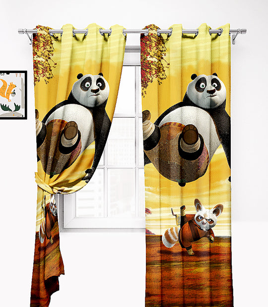 Ultimate Trends Premium Polyester 3D Cartoon Kids Room Curtain Cloud Yellow Color, KungFu Panda, 1 Piece