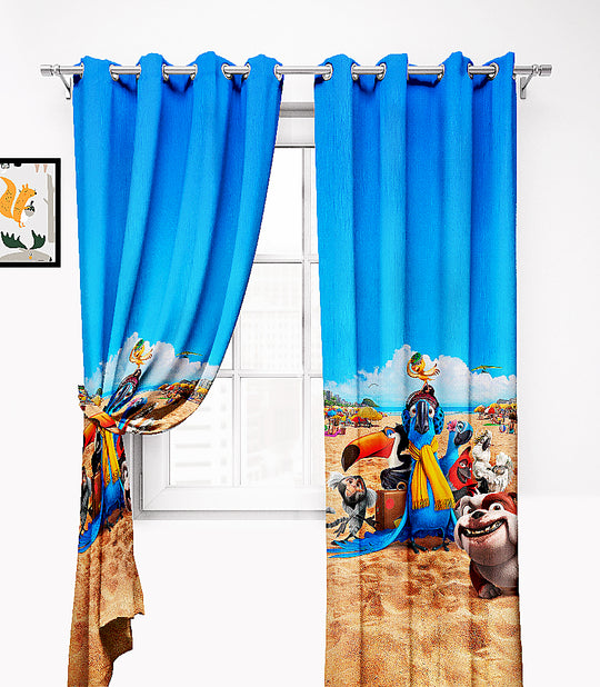 Ultimate Trends Premium Polyester 3D Cartoon Kids Room Curtain Royal Blue Color, Rio, 1 Piece