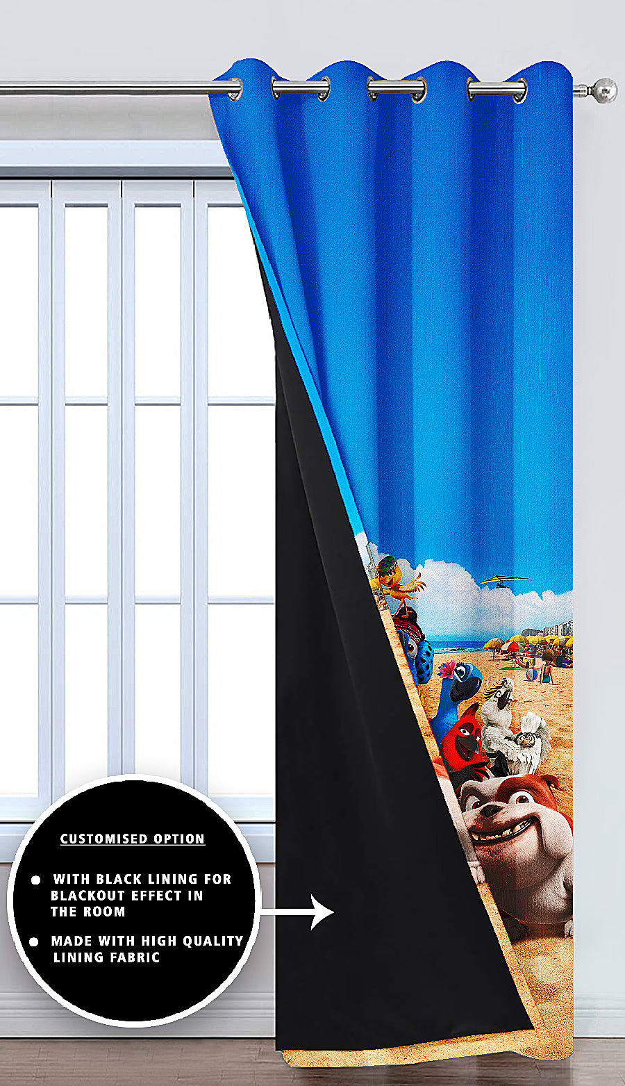 Ultimate Trends Premium Polyester 3D Cartoon Kids Room Curtain Royal Blue Color, Rio, 1 Piece