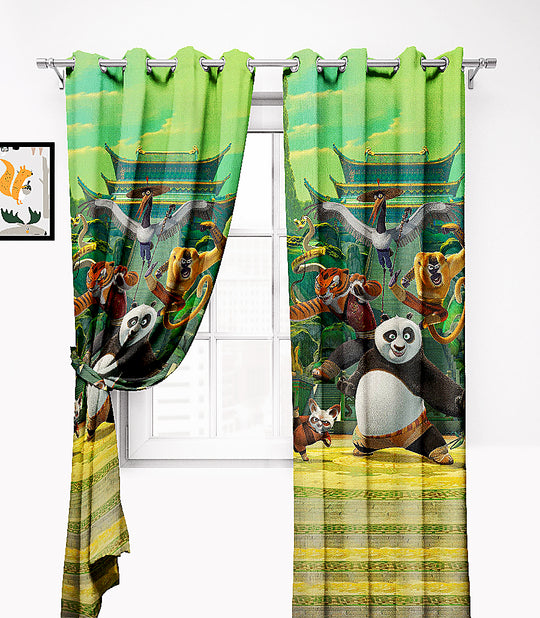 Ultimate Trends Premium Polyester 3D Cartoon Kids Room Curtain Parrot Green Color, KungFu Panda, 1 Piece