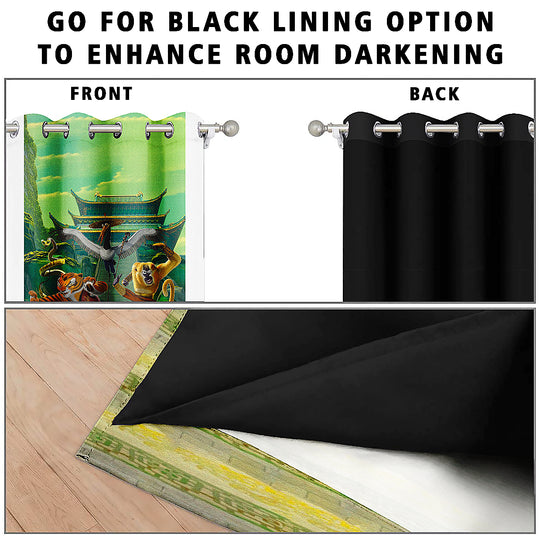 Ultimate Trends Premium Polyester 3D Cartoon Kids Room Curtain Parrot Green Color, KungFu Panda, 1 Piece