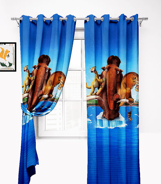 Ultimate Trends Premium Polyester 3D Cartoon Kids Room Curtain Navy Blue Color, Ice Age, 1 Piece