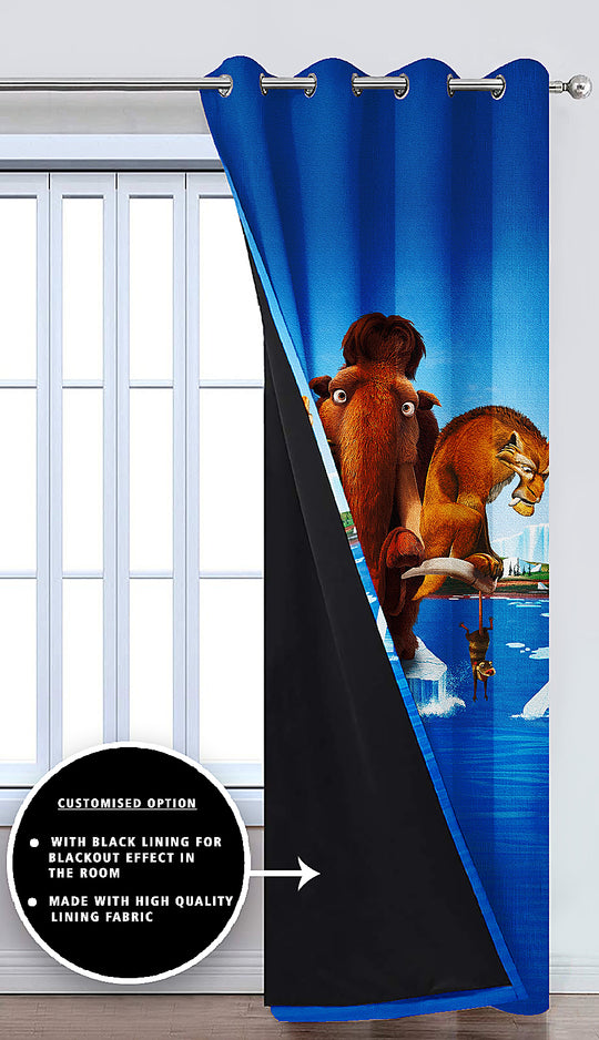 Ultimate Trends Premium Polyester 3D Cartoon Kids Room Curtain Navy Blue Color, Ice Age, 1 Piece