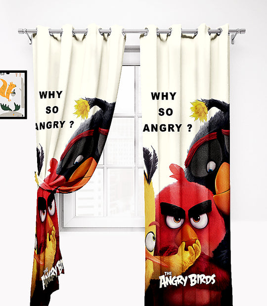 Ultimate Trends Premium Polyester 3D Cartoon Kids Room Curtain White and Multi Color, Angry Birds, 1 Piece