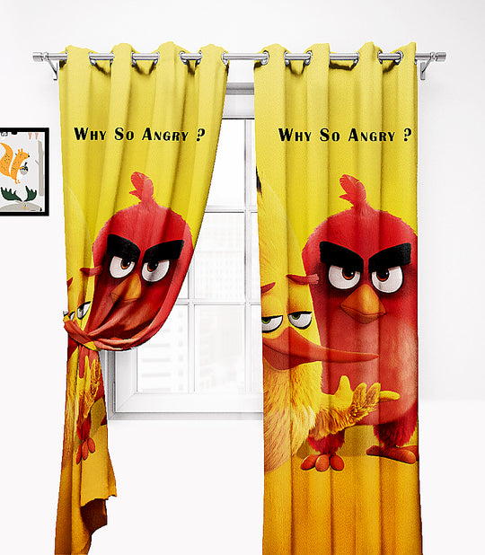 Ultimate Trends Premium Polyester 3D Cartoon Kids Room Curtain Yellow and Red Color, Angry Birds, 1 Piece