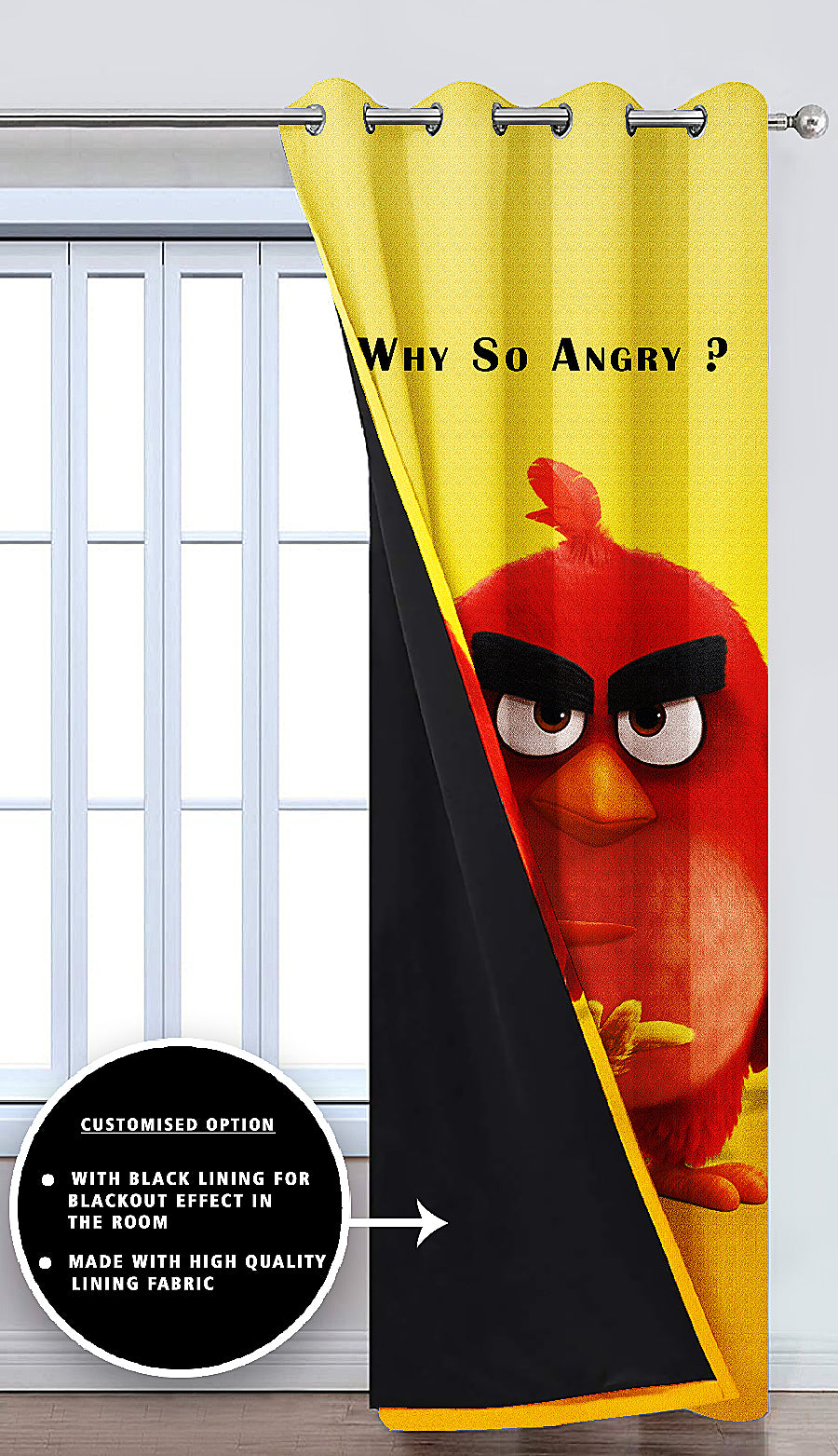 Ultimate Trends Premium Polyester 3D Cartoon Kids Room Curtain Yellow and Red Color, Angry Birds, 1 Piece