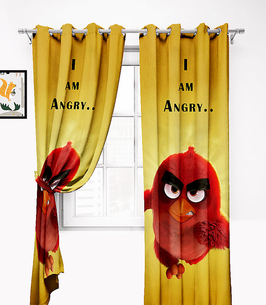 Ultimate Trends Premium Polyester 3D Cartoon Kids Room Curtain Yellow and Red Color, Angry Birds, 1 Piece