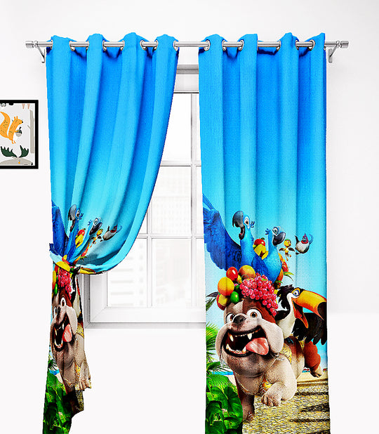 Ultimate Trends Premium Polyester 3D Cartoon Kids Room Curtain Blue Color, Rio, 1 Piece