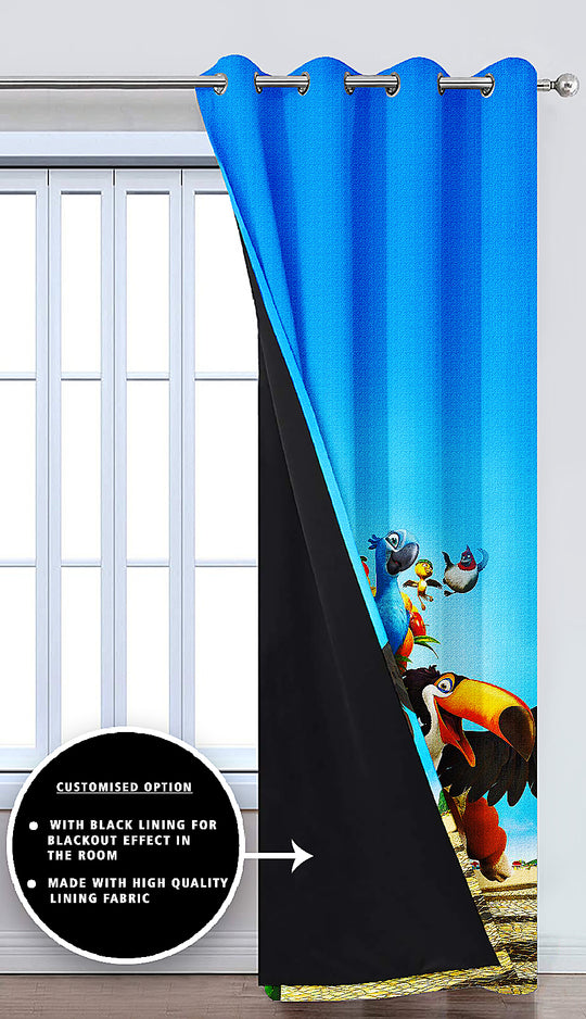 Ultimate Trends Premium Polyester 3D Cartoon Kids Room Curtain Blue Color, Rio, 1 Piece