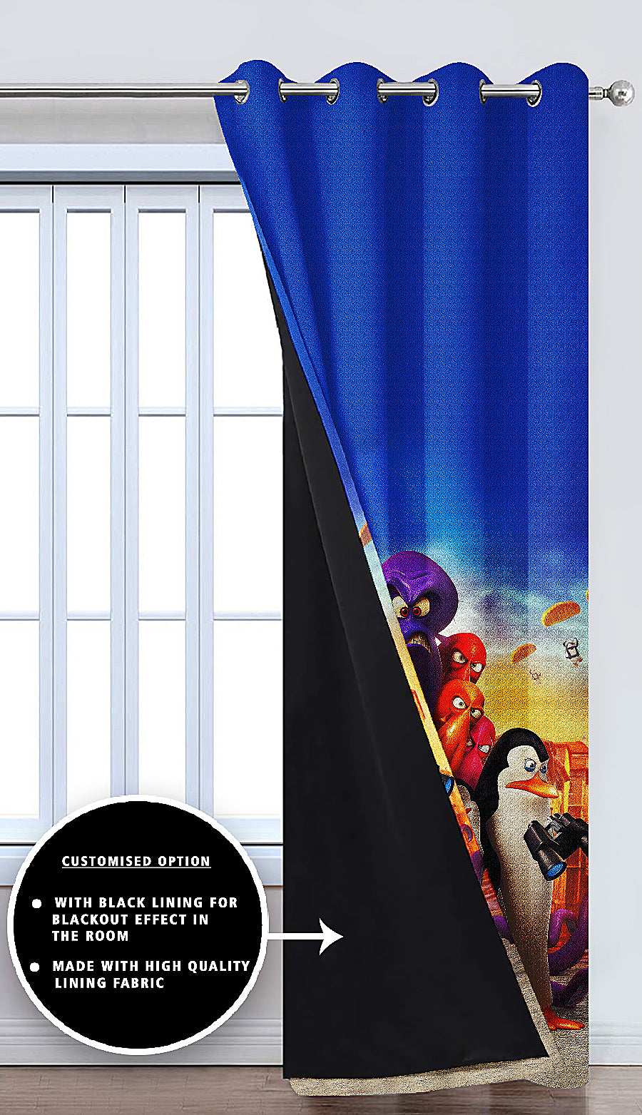 Ultimate Trends Premium Polyester 3D Cartoon Kids Room Curtain Royal Blue Color, Arctic Justice, 1 Piece