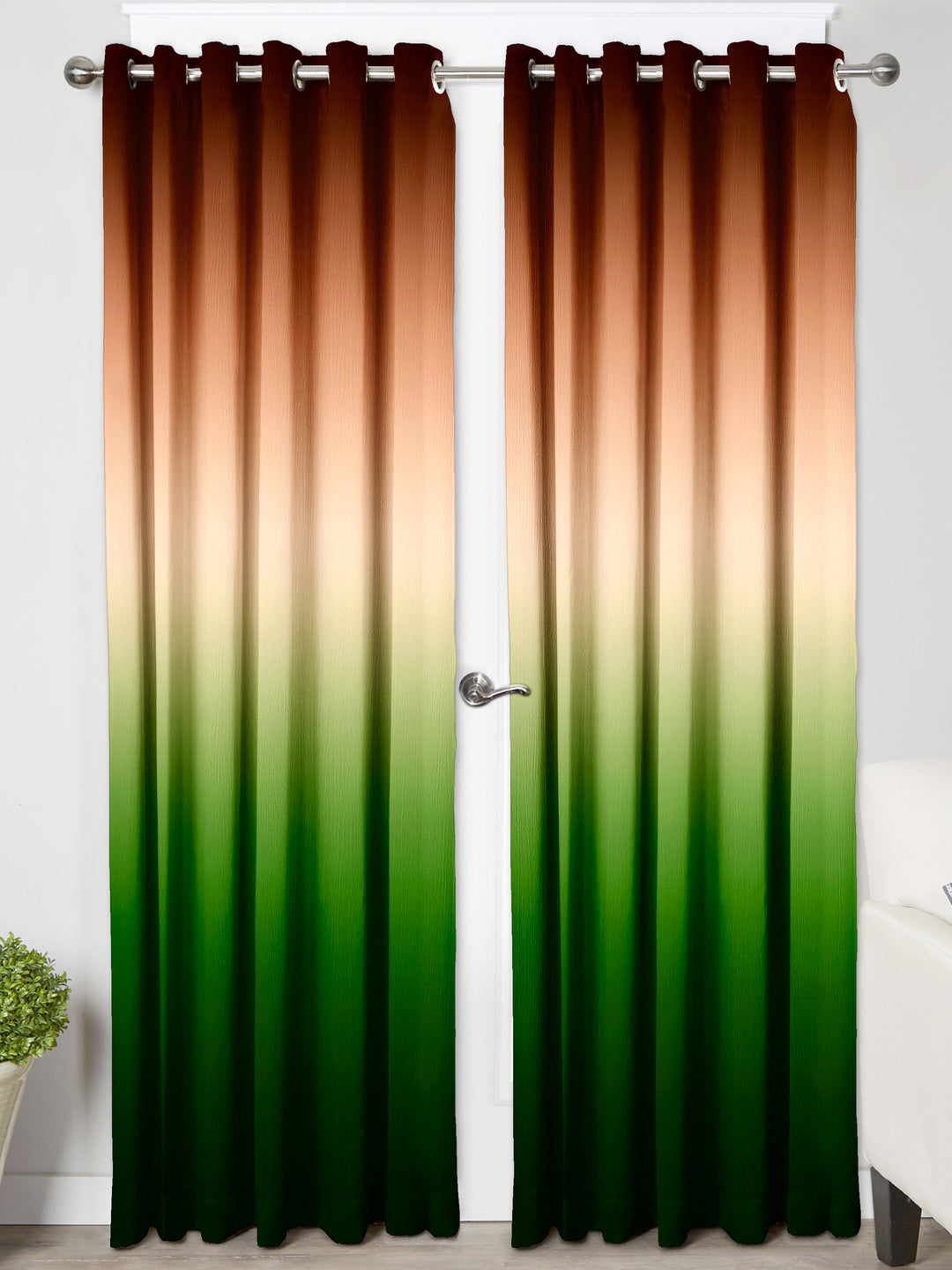 Ultimate Trends Premium Polyester Fancy Shaded (Gradient) Curtain For Home Décor Green and Gold Color, 1 Piece