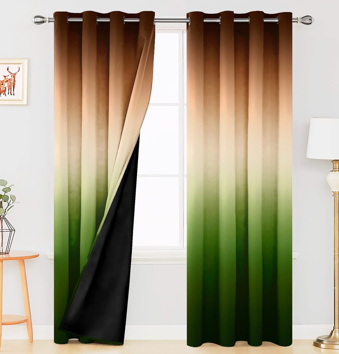 Ultimate Trends Premium Polyester Fancy Shaded (Gradient) Curtain For Home Décor Green and Gold Color, 1 Piece