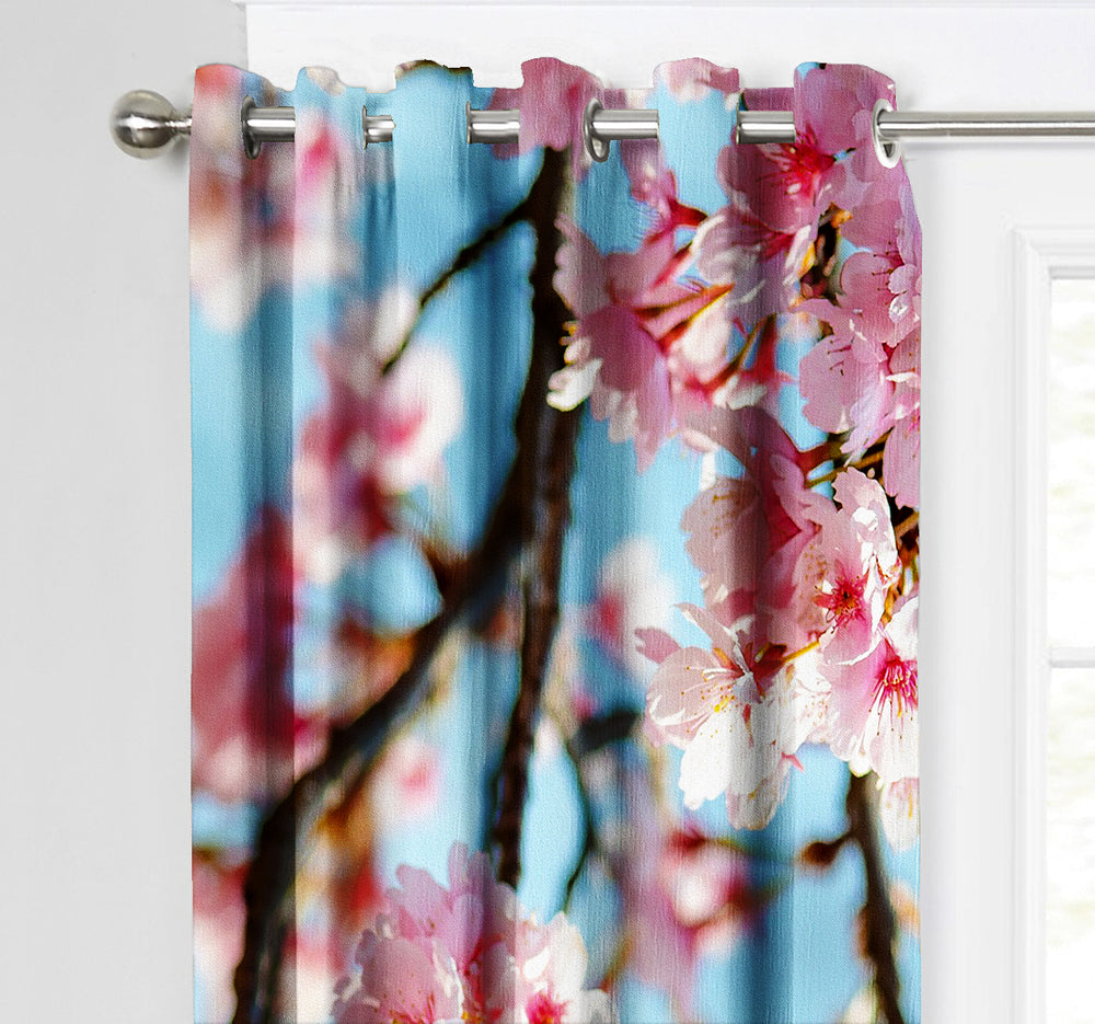 Ultimate Trends Premium Polyester Fancy 3D Floral Curtain For Home Décor Sky Blue and Pink Color, 1 Piece