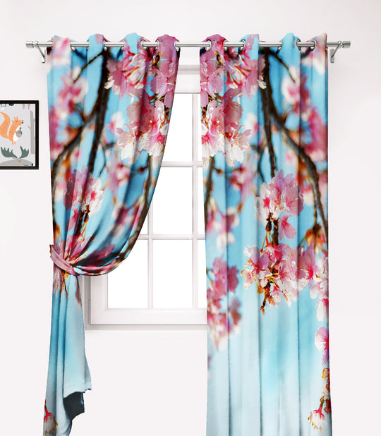 Ultimate Trends Premium Polyester Fancy 3D Floral Curtain For Home Décor Sky Blue and Pink Color, 1 Piece