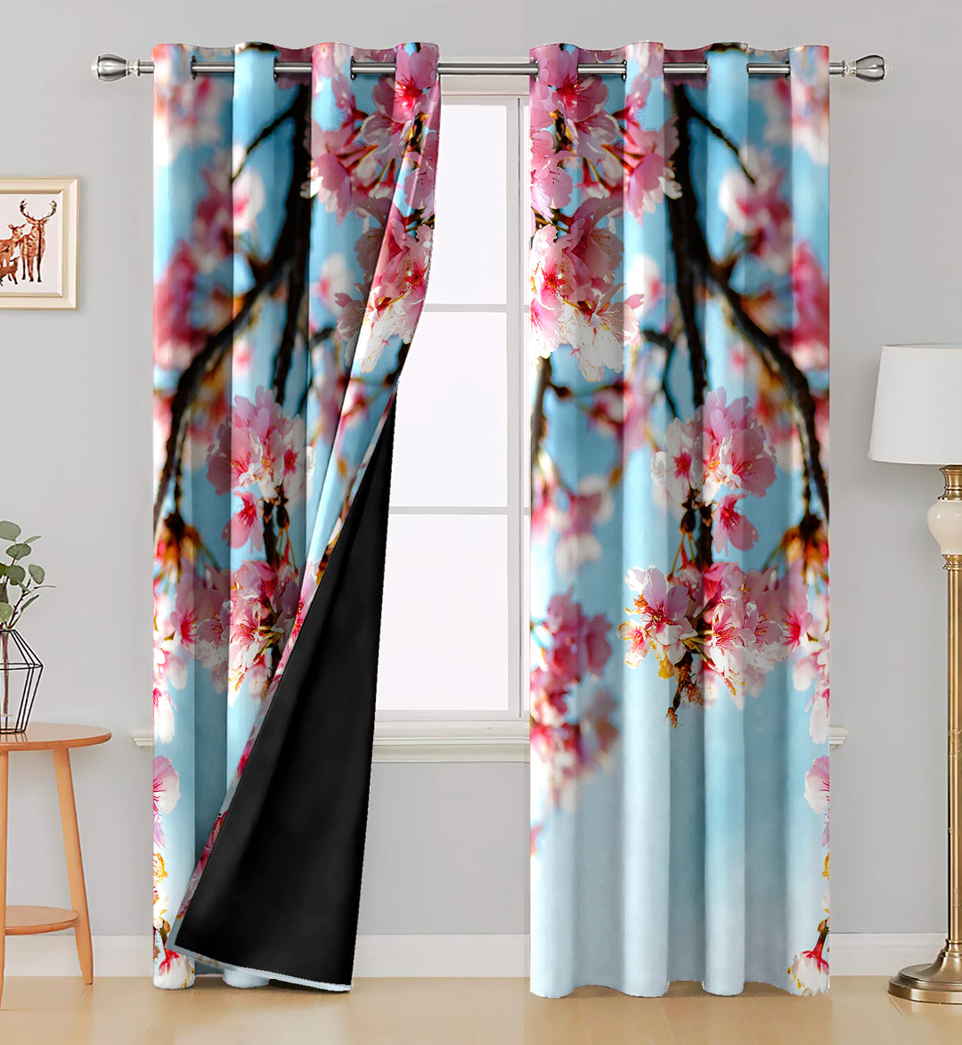 Ultimate Trends Premium Polyester Fancy 3D Floral Curtain For Home Décor Sky Blue and Pink Color, 1 Piece