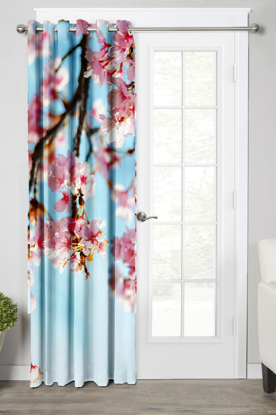 Ultimate Trends Premium Polyester Fancy 3D Floral Curtain For Home Décor Sky Blue and Pink Color, 1 Piece