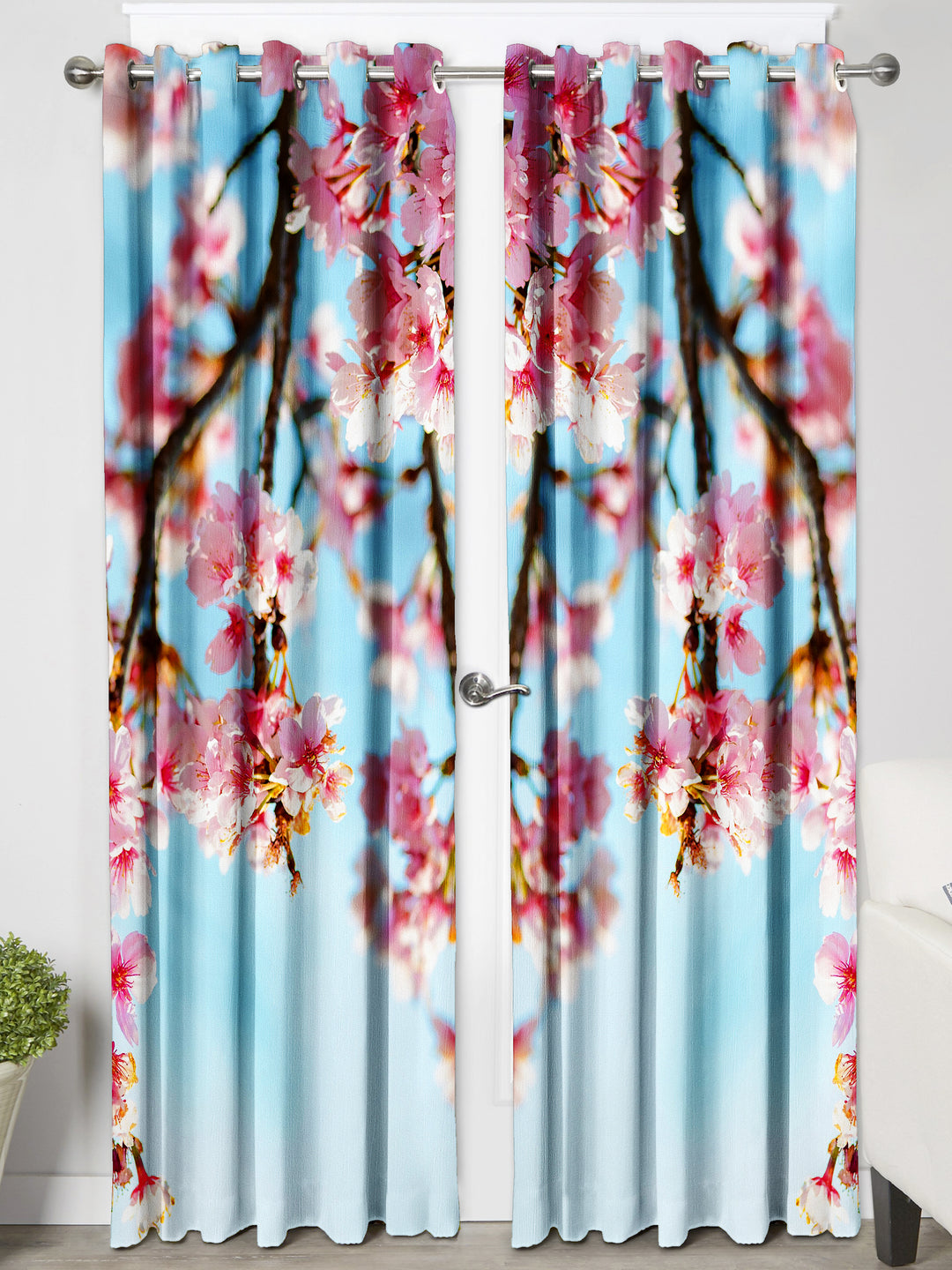 Ultimate Trends Premium Polyester Fancy 3D Floral Curtain For Home Décor Sky Blue and Pink Color, 1 Piece