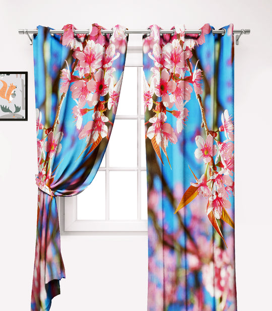 Ultimate Trends Premium Polyester Fancy 3D Floral Curtain For Home Décor Blue and Pink Color, 1 Piece