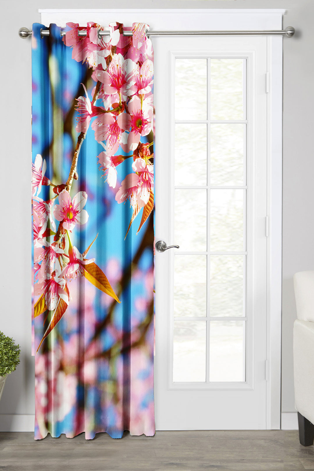 Ultimate Trends Premium Polyester Fancy 3D Floral Curtain For Home Décor Blue and Pink Color, 1 Piece