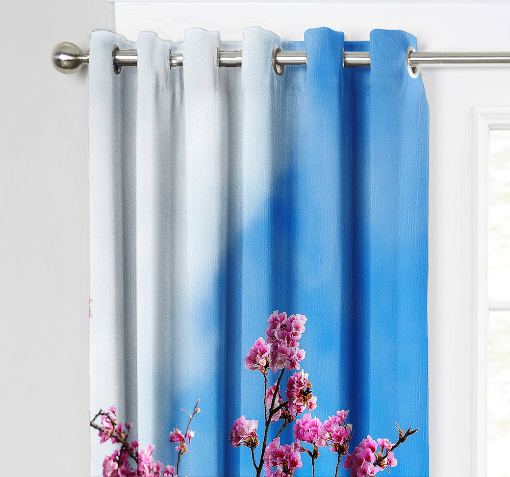 Ultimate Trends Premium Polyester Fancy 3D Floral Curtain For Home Décor Blue and Pink Color, 1 Piece