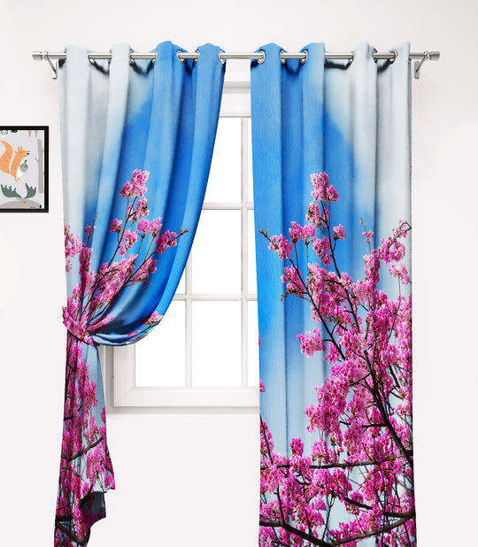 Ultimate Trends Premium Polyester Fancy 3D Floral Curtain For Home Décor Blue and Pink Color, 1 Piece