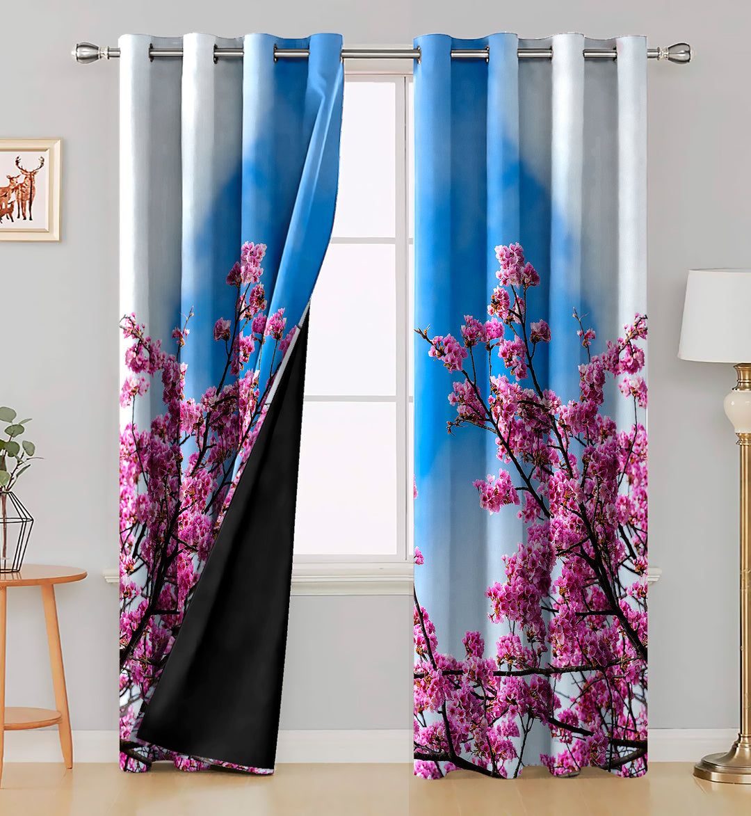 Ultimate Trends Premium Polyester Fancy 3D Floral Curtain For Home Décor Blue and Pink Color, 1 Piece