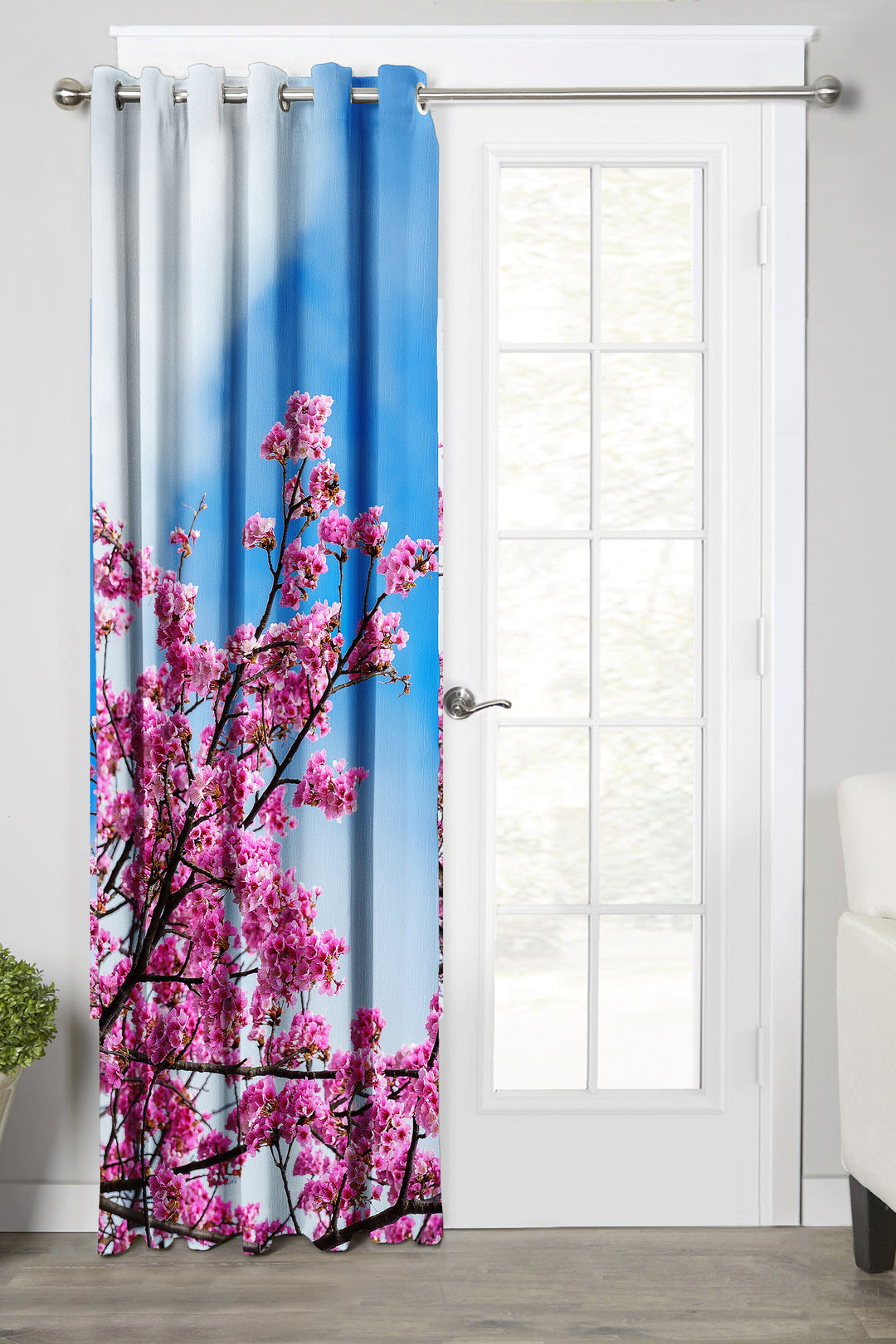 Ultimate Trends Premium Polyester Fancy 3D Floral Curtain For Home Décor Blue and Pink Color, 1 Piece