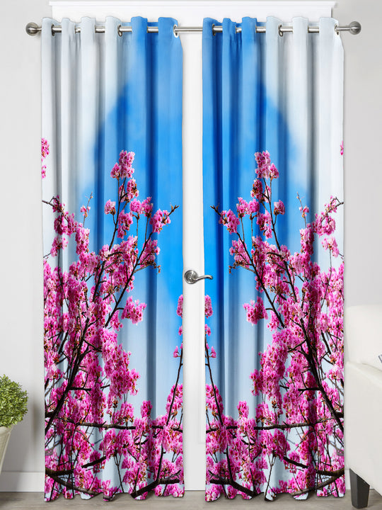 Ultimate Trends Premium Polyester Fancy 3D Floral Curtain For Home Décor Blue and Pink Color, 1 Piece