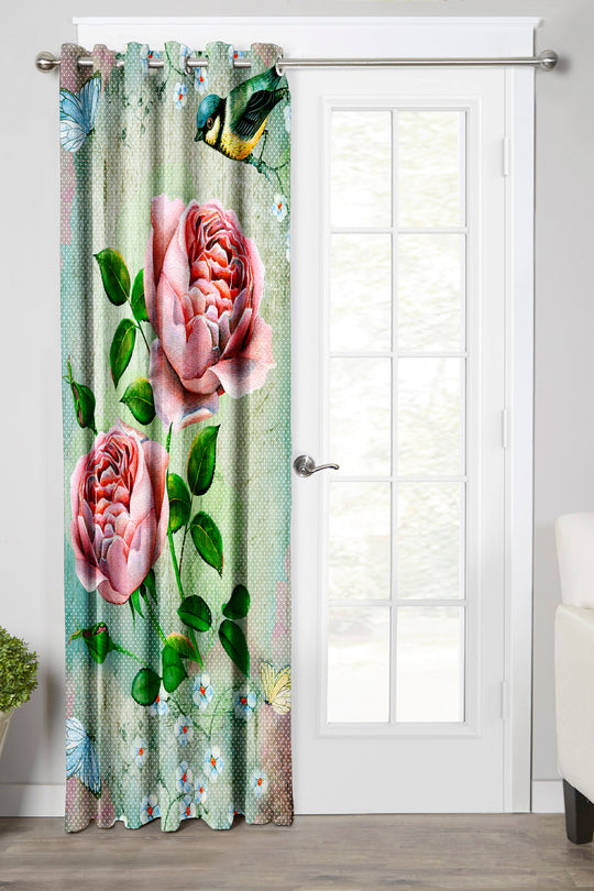 Ultimate Trends Premium Polyester Fancy 3D Floral Curtain For Home Décor Green and Pink Color, 1 Piece