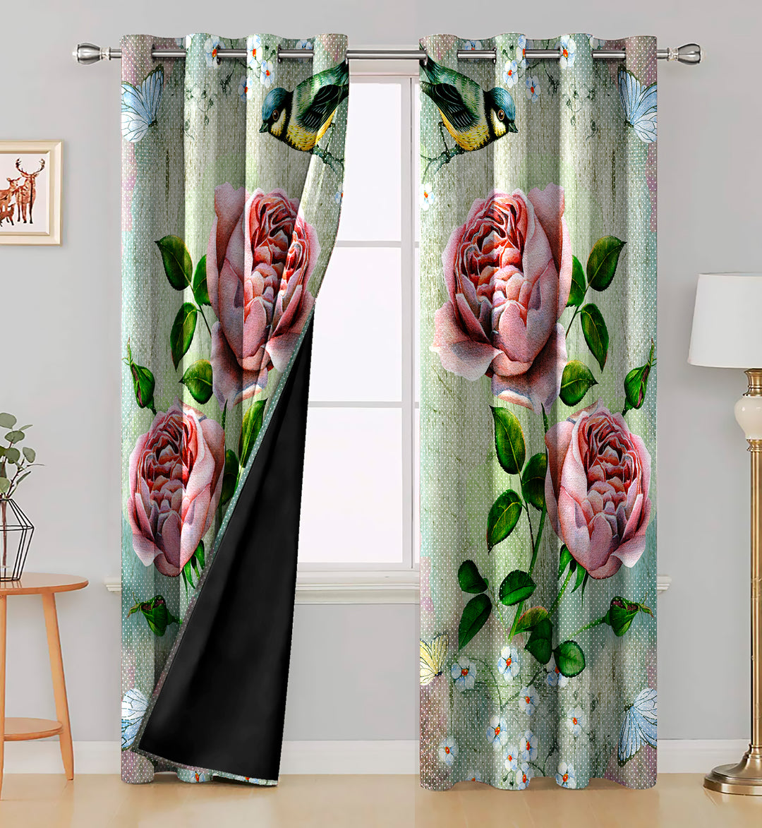 Ultimate Trends Premium Polyester Fancy 3D Floral Curtain For Home Décor Green and Pink Color, 1 Piece