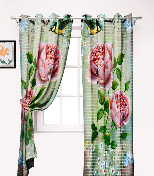 Ultimate Trends Premium Polyester Fancy 3D Floral Curtain For Home Décor Green and Pink Color, 1 Piece