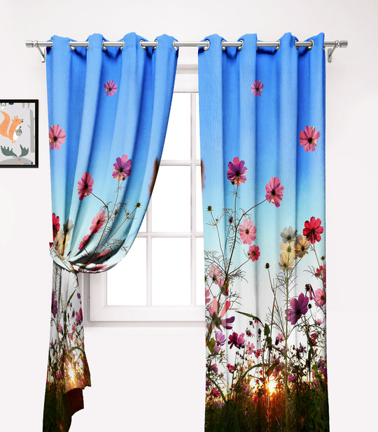 Ultimate Trends Premium Polyester Fancy 3D Floral Curtain For Home Décor Sky Blue Color, 1 Piece