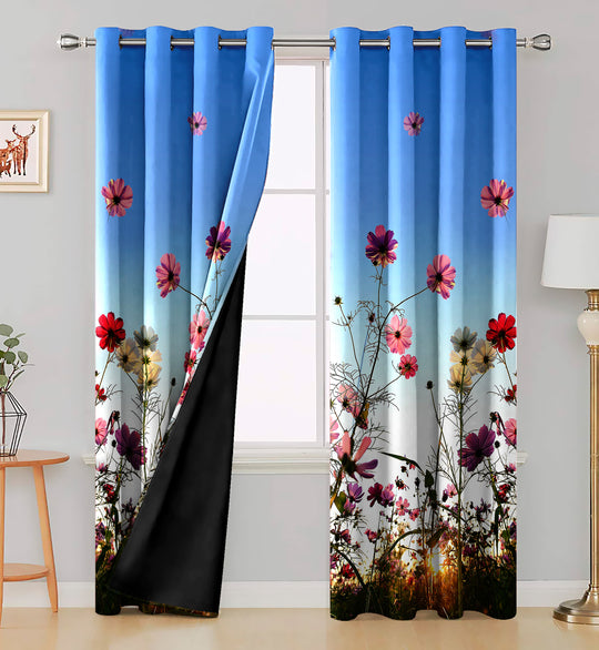 Ultimate Trends Premium Polyester Fancy 3D Floral Curtain For Home Décor Sky Blue Color, 1 Piece