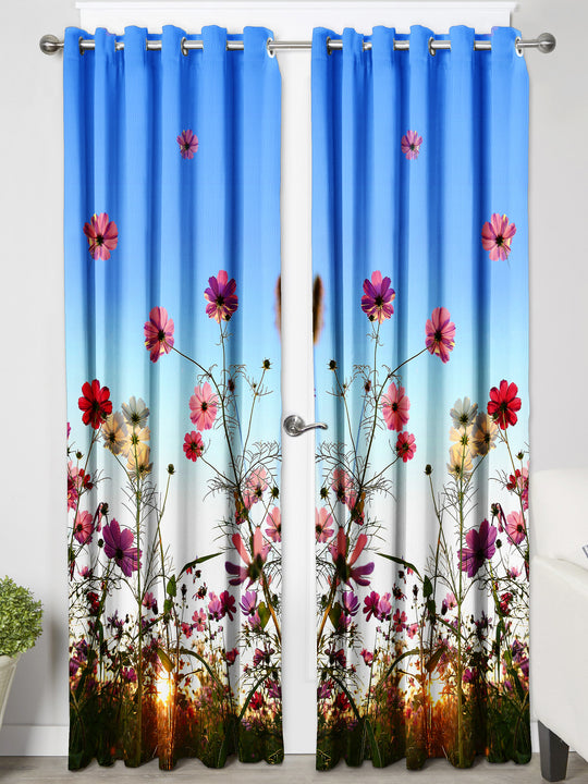 Ultimate Trends Premium Polyester Fancy 3D Floral Curtain For Home Décor Sky Blue Color, 1 Piece