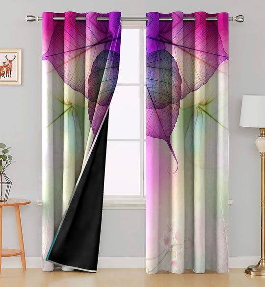 Purple & Green Leaf, Blackout Curtains