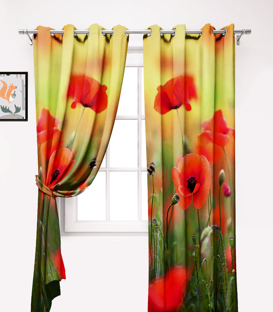 Ultimate Trends Premium Polyester Fancy 3D Floral Curtain For Home Décor Yellow and Red Color, 1 Piece