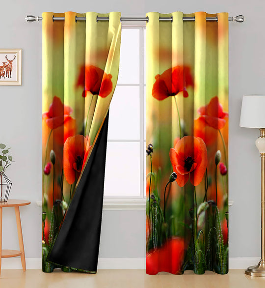 Ultimate Trends Premium Polyester Fancy 3D Floral Curtain For Home Décor Yellow and Red Color, 1 Piece