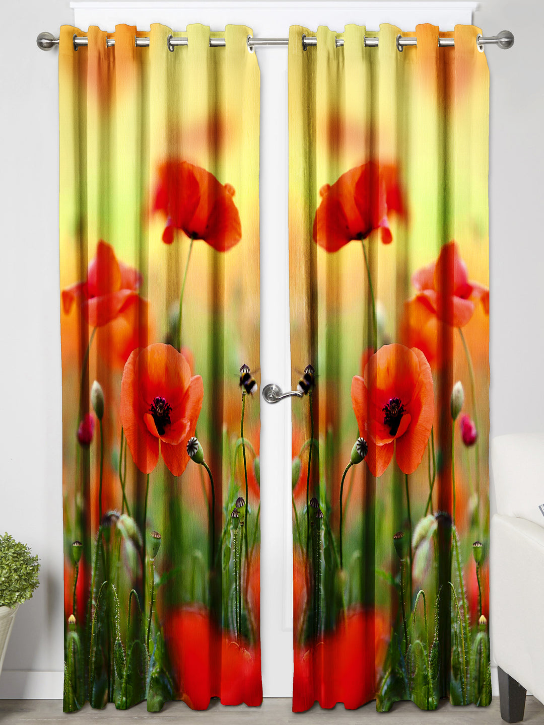 Ultimate Trends Premium Polyester Fancy 3D Floral Curtain For Home Décor Yellow and Red Color, 1 Piece