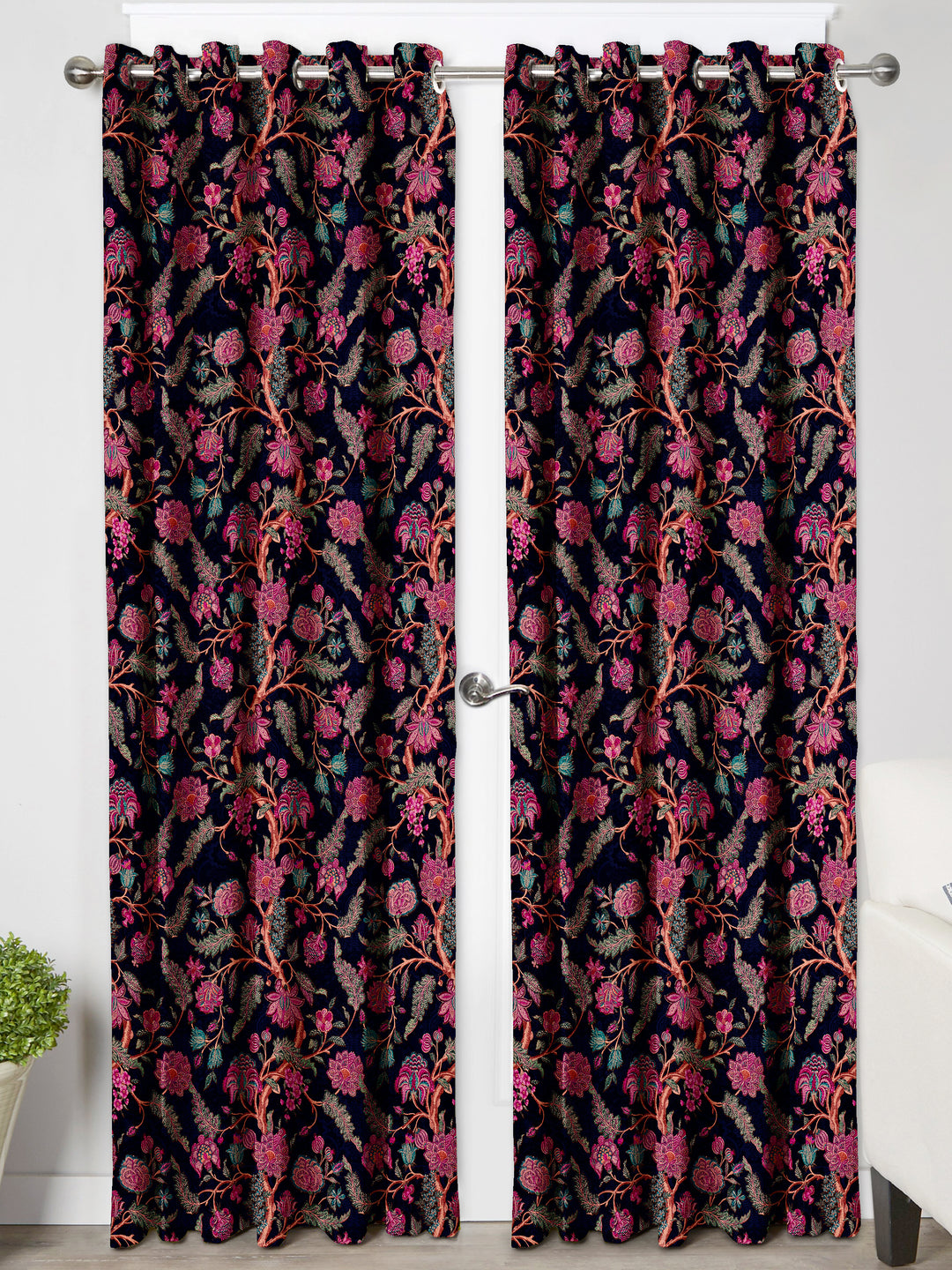 Ultimate Trends Premium Polyester Fancy Floral Curtain For Home Décor Black Color, 1 Piece