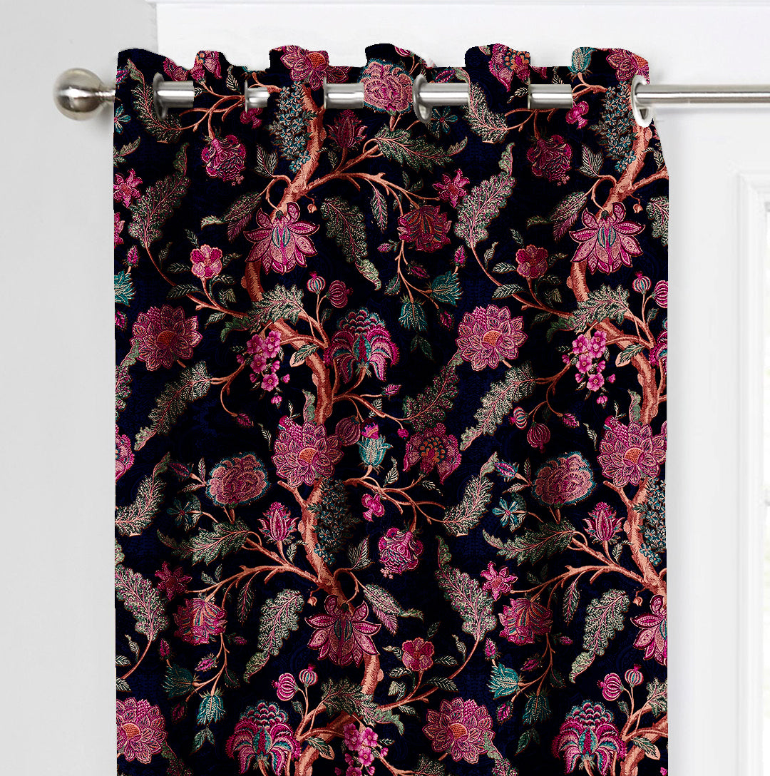 Ultimate Trends Premium Polyester Fancy Floral Curtain For Home Décor Black Color, 1 Piece