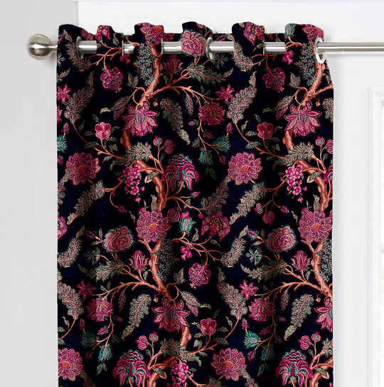 Ultimate Trends Premium Polyester Fancy Floral Curtain For Home Décor Black Color, 1 Piece