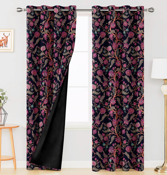 Ultimate Trends Premium Polyester Fancy Floral Curtain For Home Décor Black Color, 1 Piece