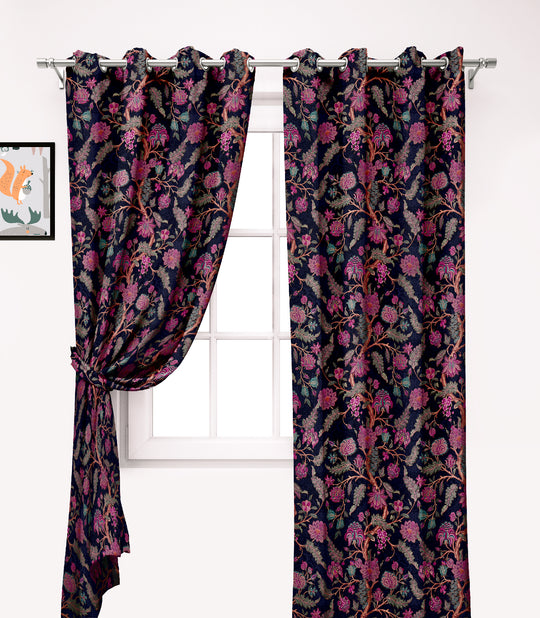 Ultimate Trends Premium Polyester Fancy Floral Curtain For Home Décor Black Color, 1 Piece