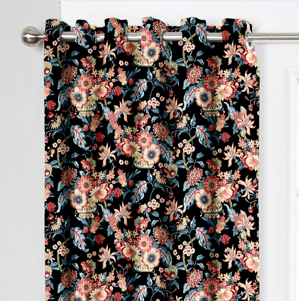 Ultimate Trends Premium Polyester Fancy Floral Curtain For Home Décor Black Color, 1 Piece