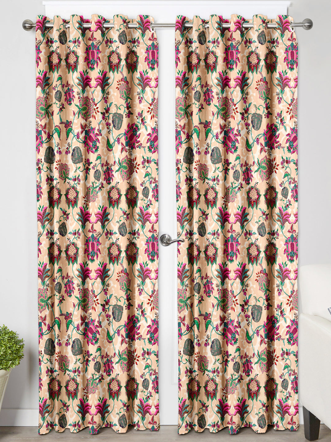 Ultimate Trends Premium Polyester Fancy Floral Curtain For Home Décor Beige Color, 1 Piece